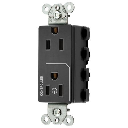 HUBBELL WIRING DEVICE-KELLEMS Straight Blade Devices, Receptacles, Style Line Decorator Duplex, SNAPConnect, Half Controlled, 15A 125V, 2-Pole 3-Wire Grounding, Nylon, Black SNAP2152C1BK